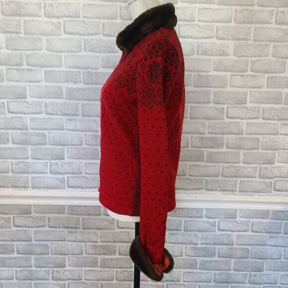 Vintage Ralph Lauren Red Fair Isle Wool Cardigan Sweater Cozy Cabin Heritage Med - Picture 3 of 8